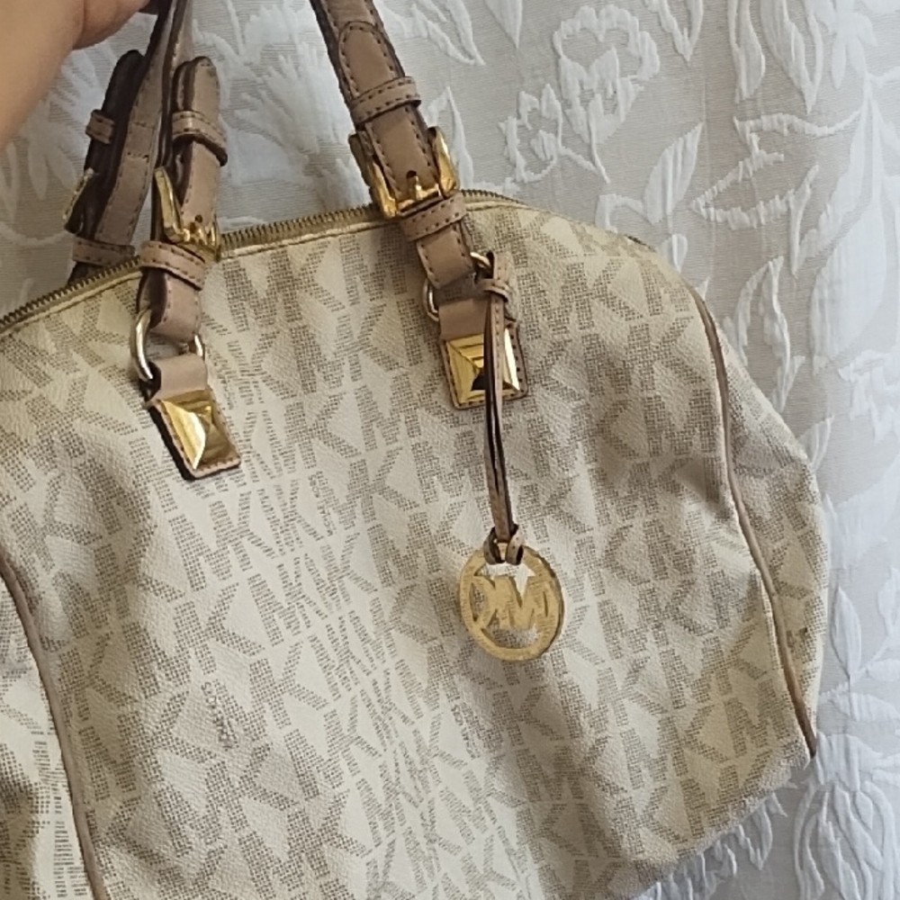 Michael Kors Cream and Gold Satchel